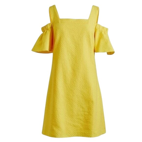 J. Crew Bright Yellow Basketweave Cold Shoulder Sundress Size XL‎ Summer - Picture 1 of 11